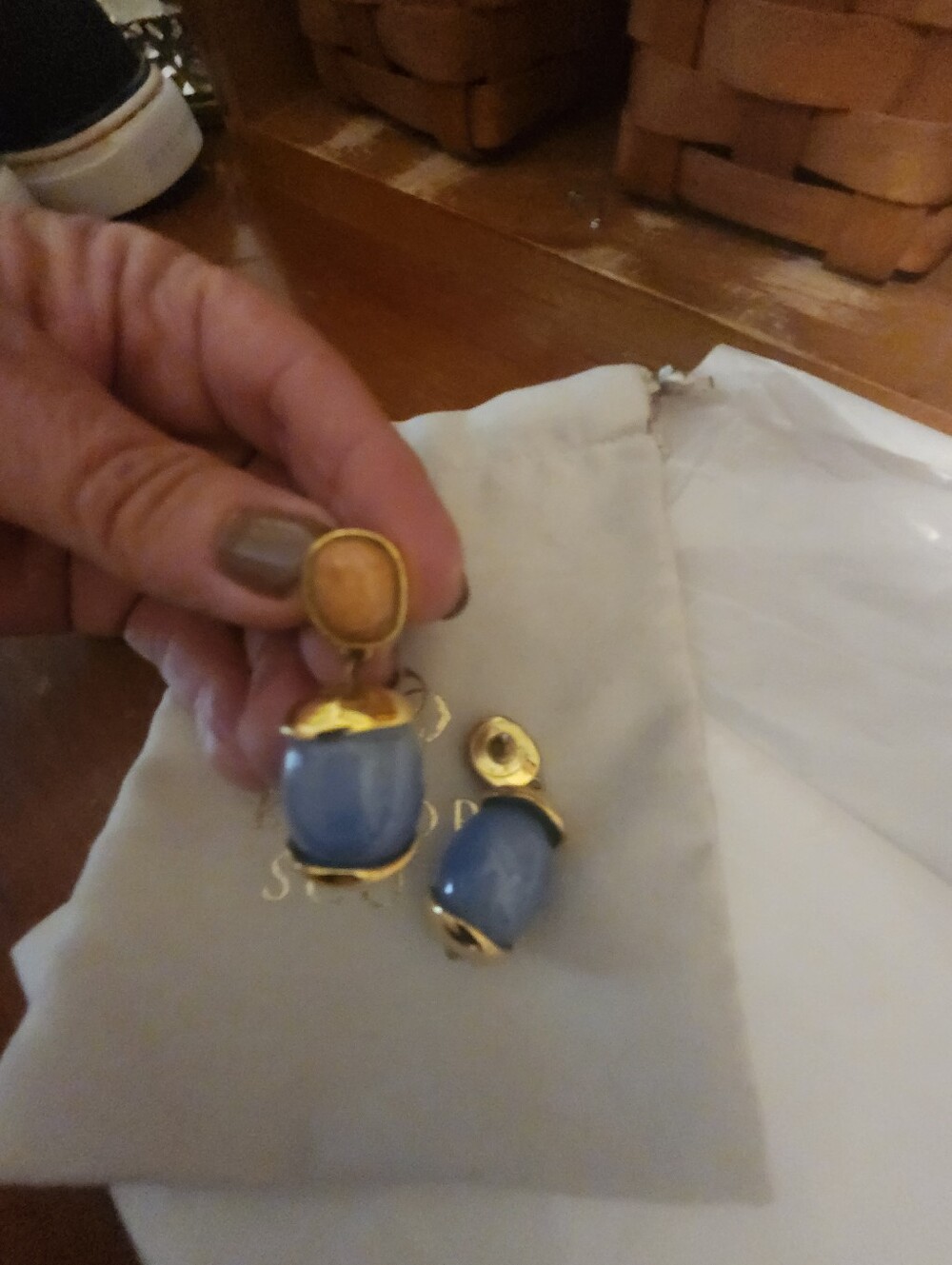 Kendra Scott Green And Peach Stone Earrings With Gold Accents
